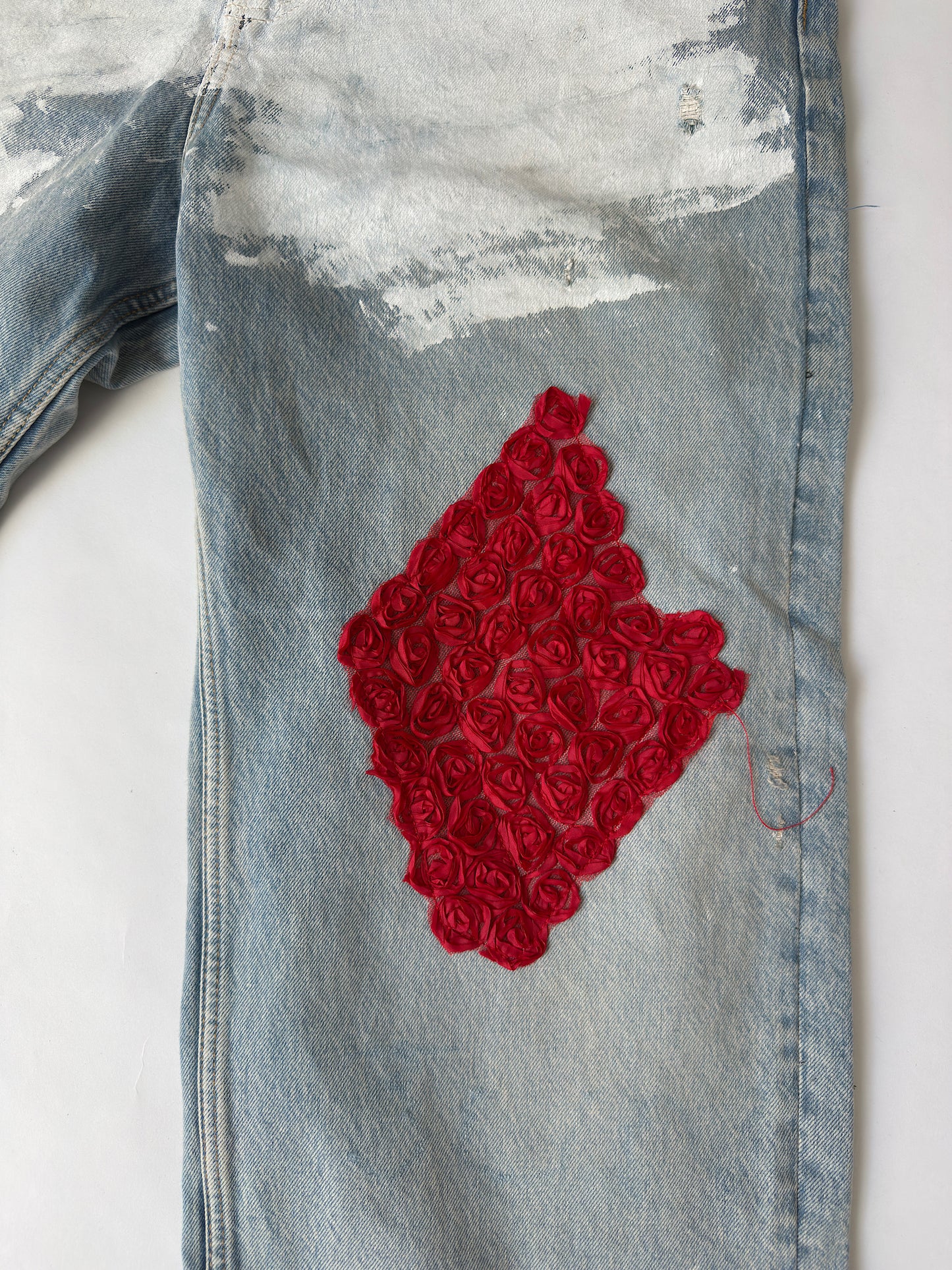 Red flower jeans