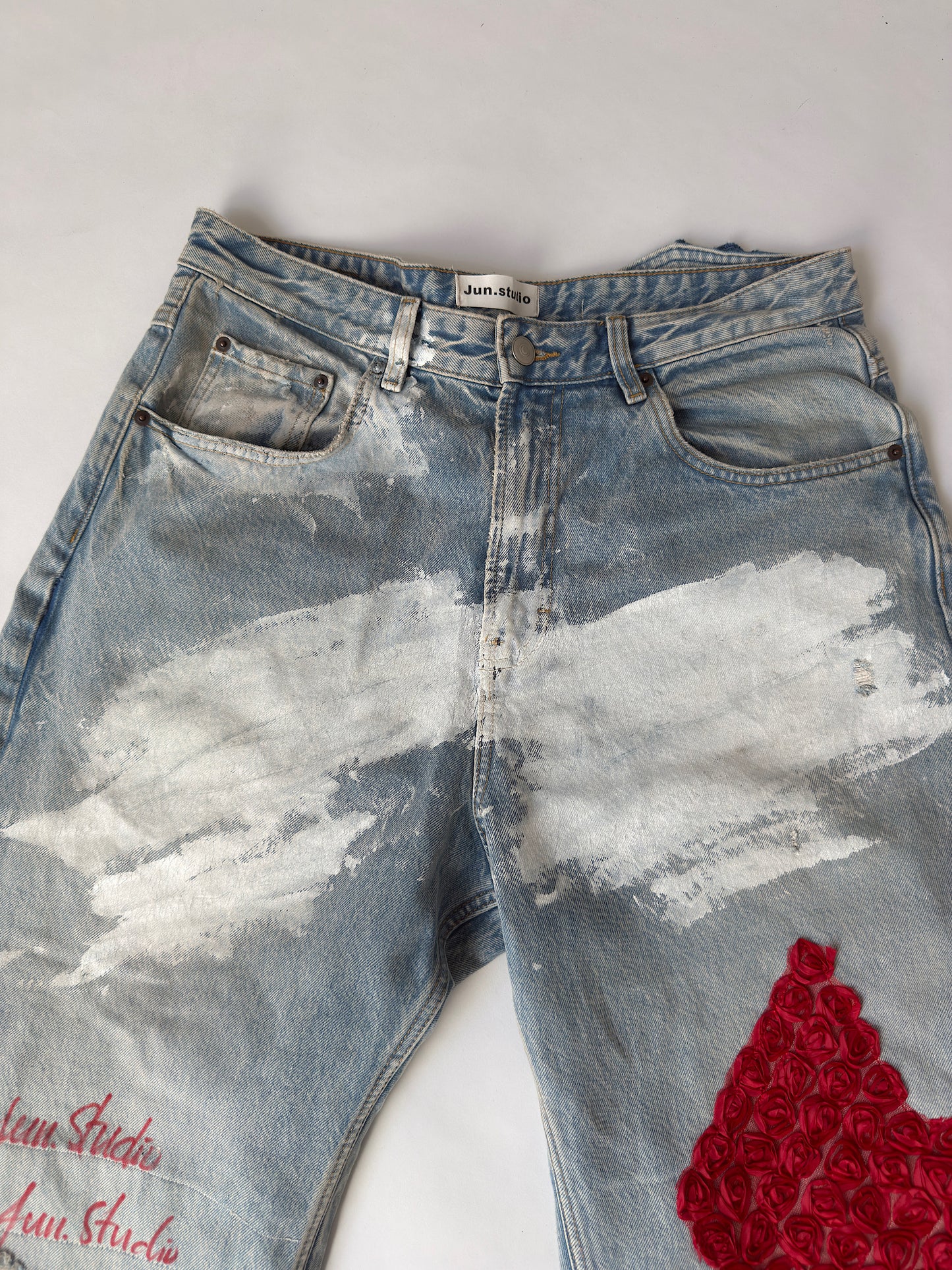 Red flower jeans