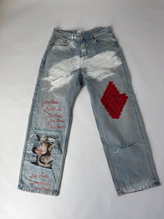 Red flower jeans